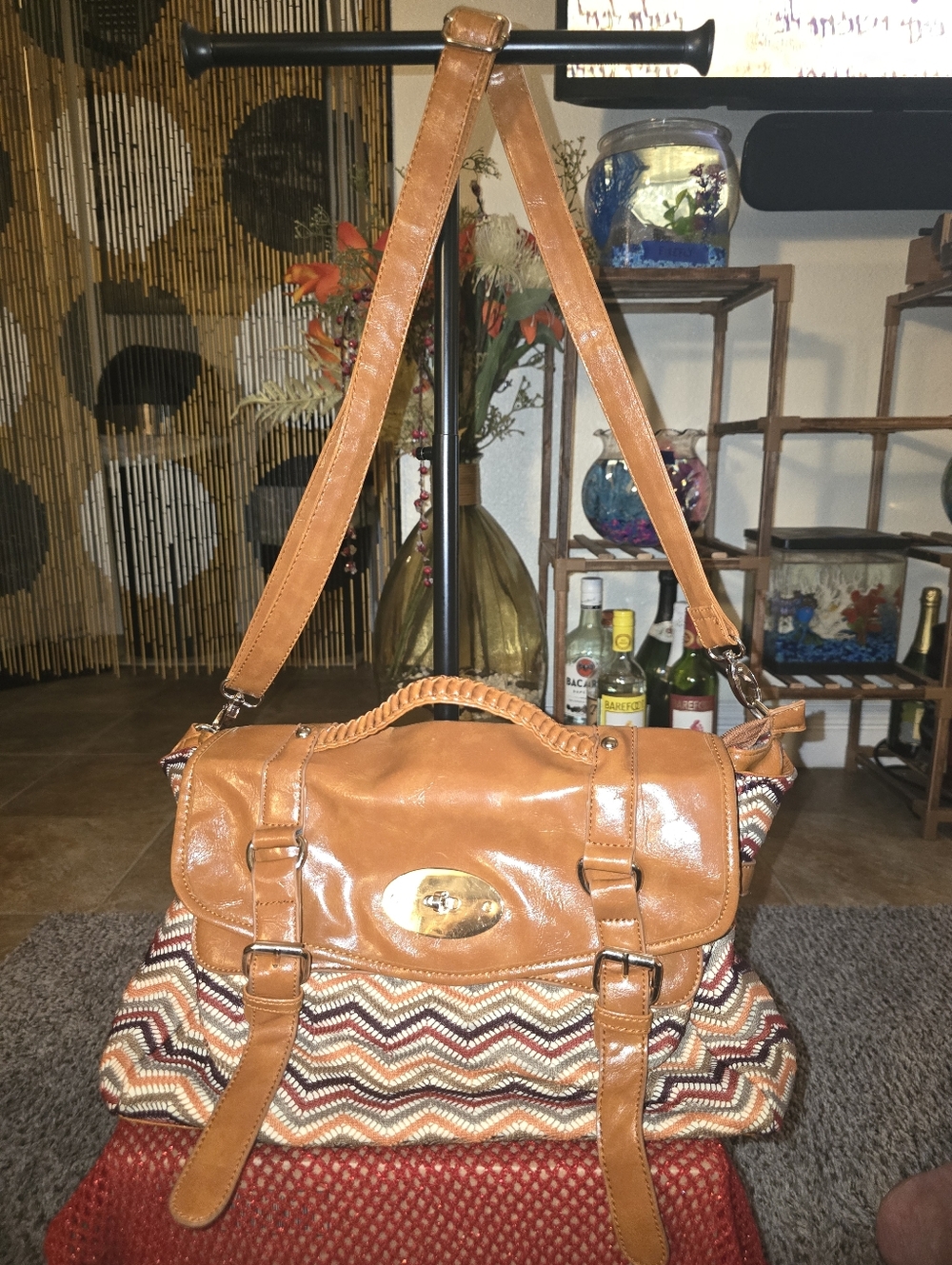 🌟 Tan Leather-Trim Chevron Satchel Bag - Women By STREET LEVEL - EUC